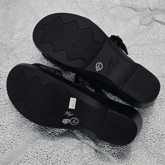 Dansko Sophie Slide Wedge Snakeskin Mosaic Rainbow Sandal Size 38 Adjustable - Picture 6 of 8